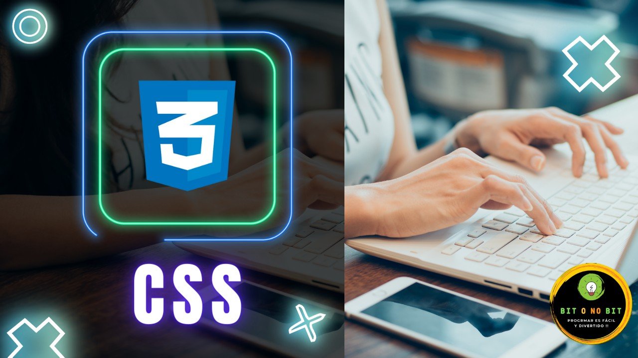 Imagen de fondo azul con manos de mujer en un teclado y el logo de CSS3 